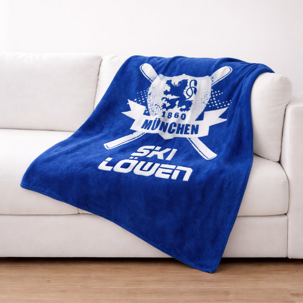 Skilöwen Decke blau / weiß mit Logo -  150x200cm