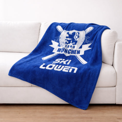 Skilöwen Decke blau / weiß mit Logo -  150x200cm
